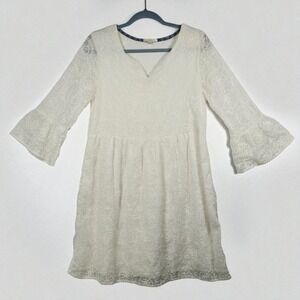 Kate & Sam Dress Womens Small White Eyelet Lace Floral Bell Sleeve Mini Boho